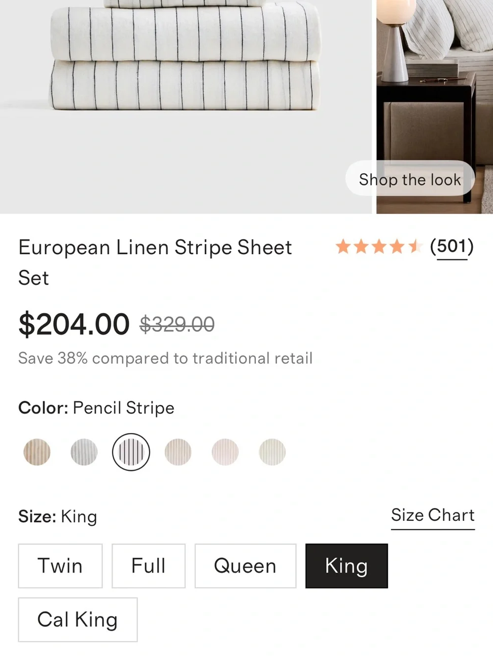 White and Black Striped European Linen King Sheet Set - Retail $204